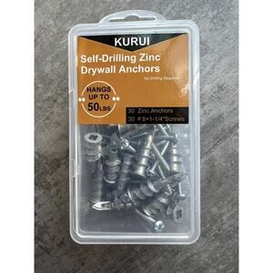 KURUI #8 Zinc Self-Drilling Drywall Anchors, 60PCs Hollow Metal Wall Anchors NEW